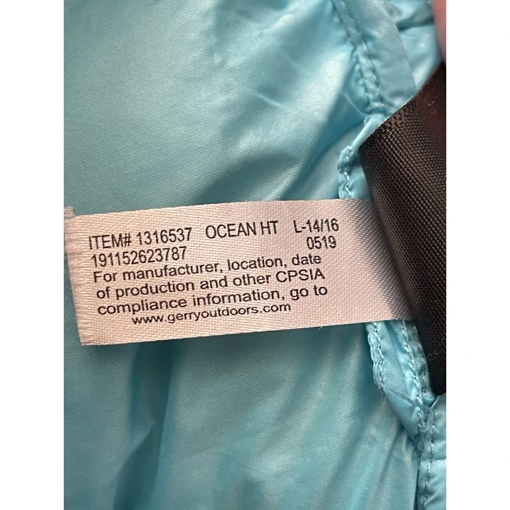 Gerry  Light Puffer Jacket  Ocean Aqua Color Packable Girls‎ Size 14-16